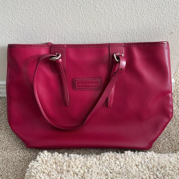 Longchamp Magenta Red Top Handle Tote Purse - Picture 1 of 10